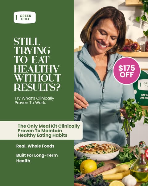 This ad for Green Chef meal kits targets individuals who struggle to eat healthy and promises a clinically proven soluti