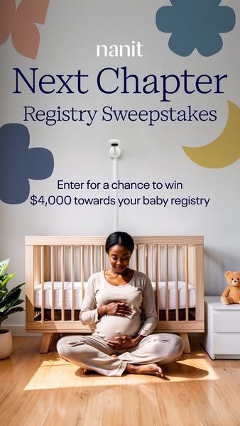 An image ad for Nanit promoting a registry sweepstakes where one lucky winner will receive $4,000 towards their baby reg