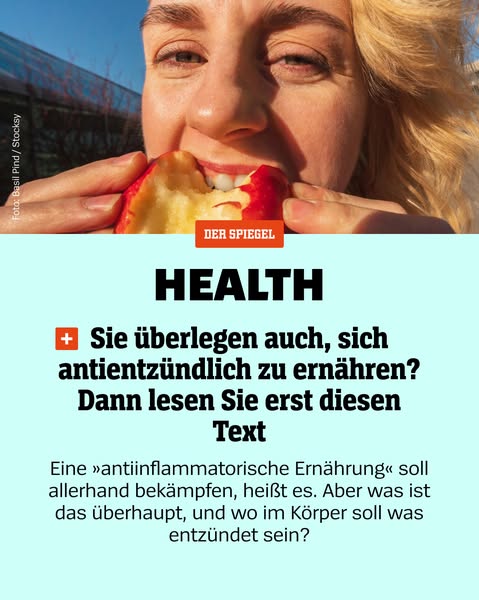 This ad from Der Spiegel promotes a health article about anti-inflammatory diets. It uses a close-up of a person eating 