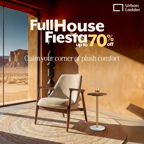 The ad showcases a comfortable, modern chair in a stylish setting, promoting a sale of up to 70% off, aiming to encourag