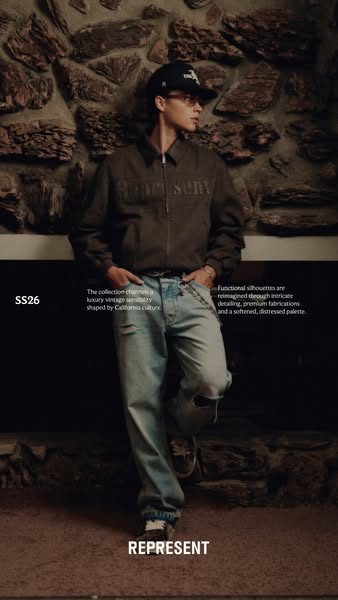 This ad showcases Represent's new collection which channels a luxury vintage sensibility shaped by California cultur