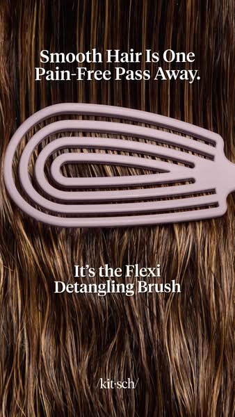 This image ad showcases Kitsch's Flexi Detangling Brush. It uses the claim of 'Smooth Hair Is One Pain-Free Pass