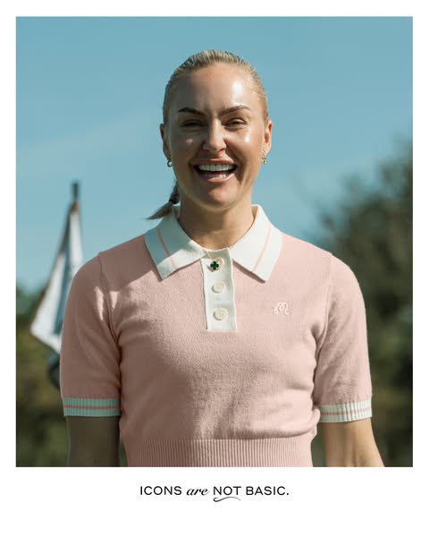 This image ad features a woman wearing a golf polo with the text, "ICONS are NOT BASIC." The ad is likely aime