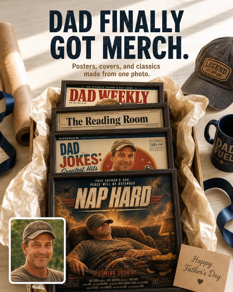 This ad showcases the variety of customizable photo-based products for Father's Day. The creative presents a variety