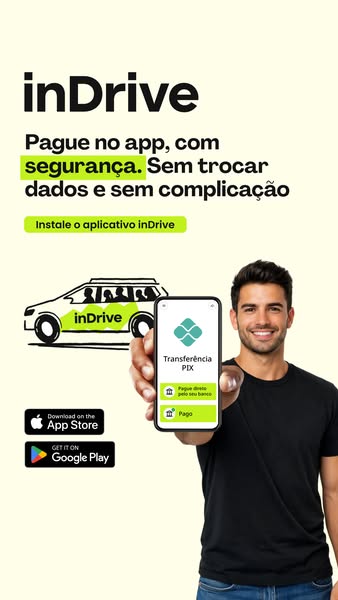 This image ad for inDrive promotes paying through the app for safety, ease, and simplicity. It features a man holding a 