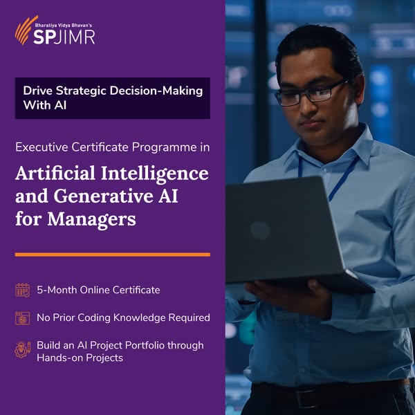 The ad promotes an Executive Certificate Programme in Artificial Intelligence and Generative AI for Managers at Bharatiy