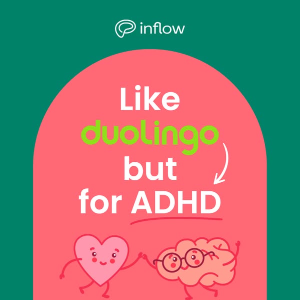 This ad compares Inflow to Duolingo, positioning it as a similar learning app but specifically designed for individuals 
