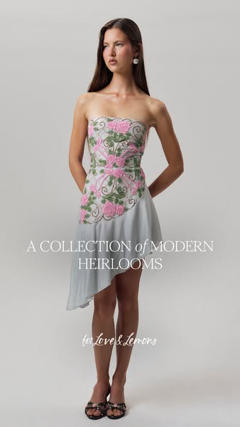 An ad for the brand For Love & Lemons featuring a dress from their collection of modern heirlooms.