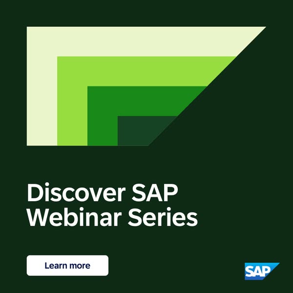 This ad is for the SAP Webinar Series and features a gradient graphic of green tones in the background.