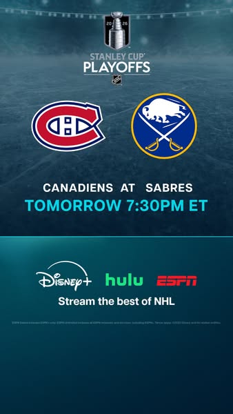 This ad promotes an upcoming hockey game between the Montreal Canadiens and the Buffalo Sabres, letting viewers know whe