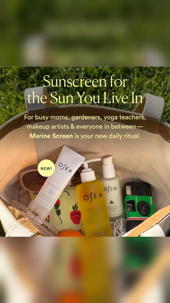 This ad features the OSEA brand Marine Screen sunscreen. It is presented inside a bag with other items, which are not sp