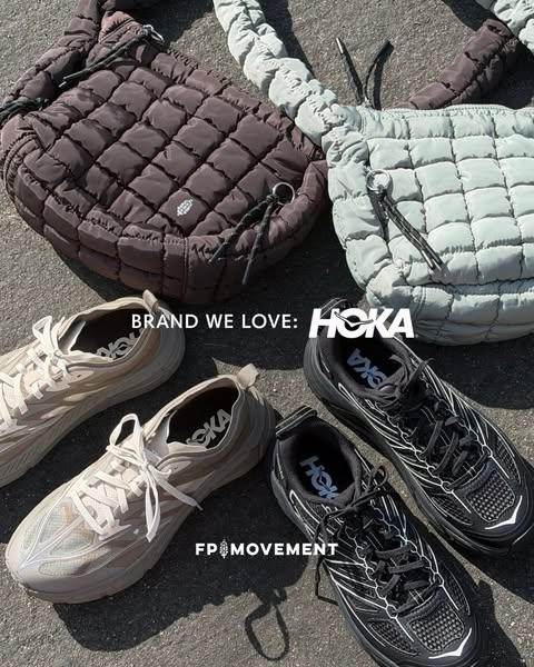 This ad showcases the Hoka brand of running shoes, bags, and other products.