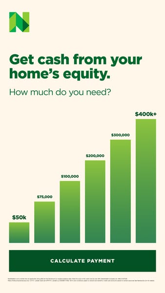This ad is for a company that offers home equity loans. The ad displays a green bar graph that offers different loan amo