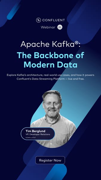 This ad promotes a webinar on Apache Kafka and Confluent's Data Streaming Platform. It features a speaker, the webin