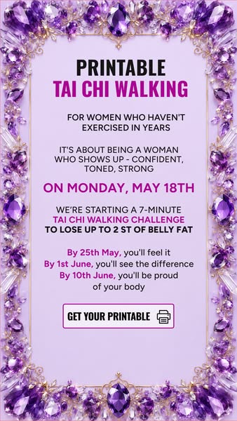 This image ad promotes a printable Tai Chi walking guide for women who haven't exercised in years. It highlights the