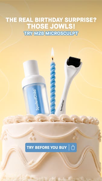 This image ad for SpoiledChild features their M28 MicroSculpt tool alongside their product in bottle form on a birthday 