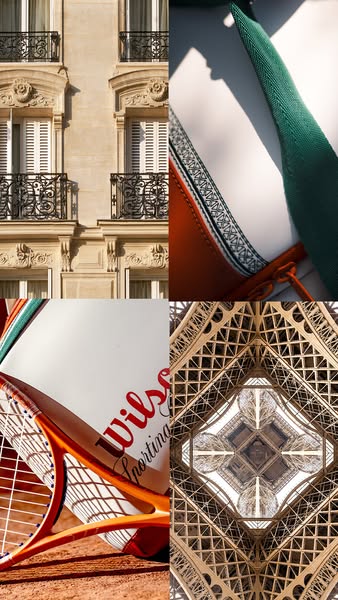 This ad features a Wilson tennis racket in front of iconic Parisian scenes such as the Eiffel tower and classic apartmen