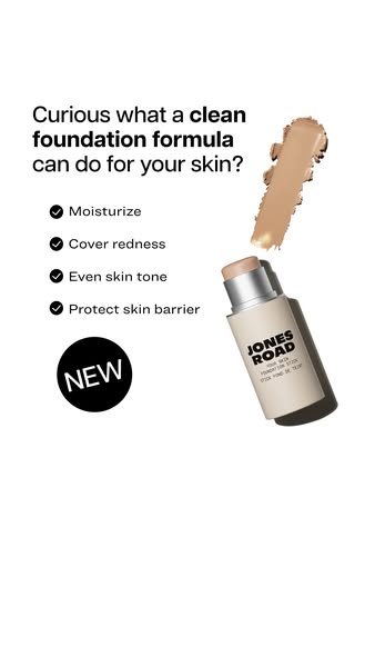 An ad showcasing a foundation stick, highlighting its key benefits such as moisturizing, covering redness, evening skin 