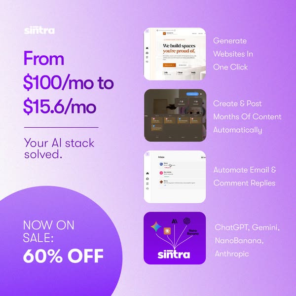 This ad promotes Sintra, an AI platform designed to solve problems for businesses by generating websites, creating conte