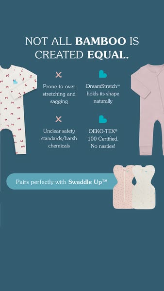 This ad emphasizes the quality and safety of bamboo baby clothing. It compares the promoted brand's DreamStretch mat