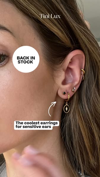 This image ad showcases various earrings that are suitable for sensitive ears. The ad features a close-up of an ear ador