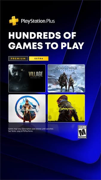This ad is for PlayStation Plus and highlights the hundreds of games available to play.