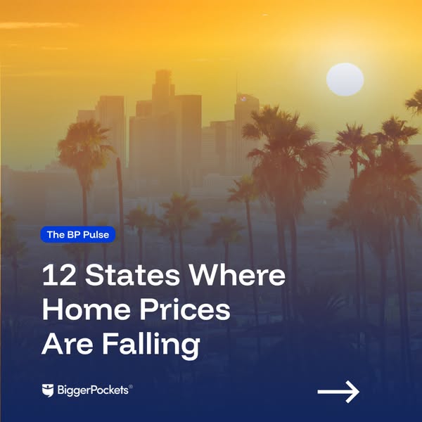 This image ad for BiggerPockets features the headline '12 States Where Home Prices Are Falling' over an image of