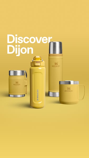 The ad showcases four different Stanley products in the same Dijon color. The ad is meant to highlight the new color.