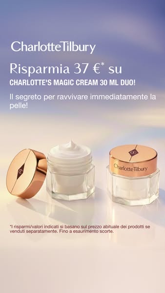 This ad promotes a duo of Charlotte Tilbury's Magic Cream, highlighting a discount on the purchase. The ad uses the 