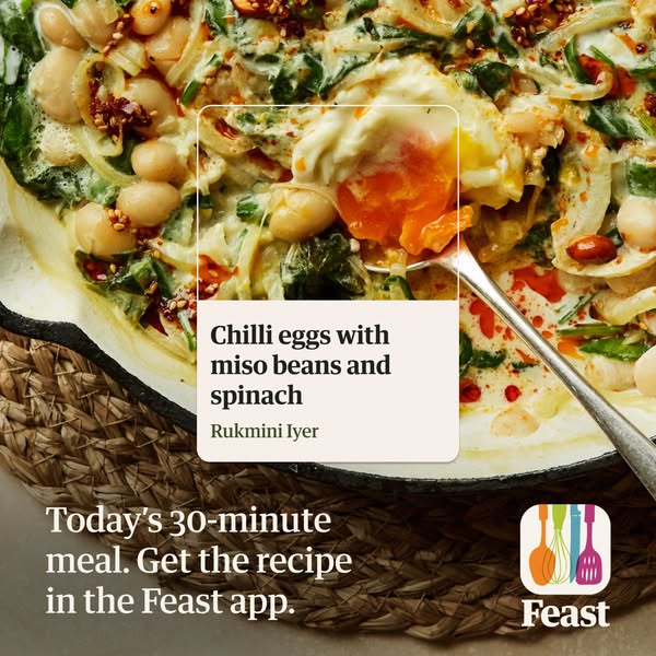 Image ad for Feast recipe app showcasing a quick and easy meal.