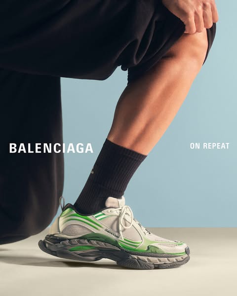 An ad featuring a Balenciaga sneaker, emphasizing its stylish design.