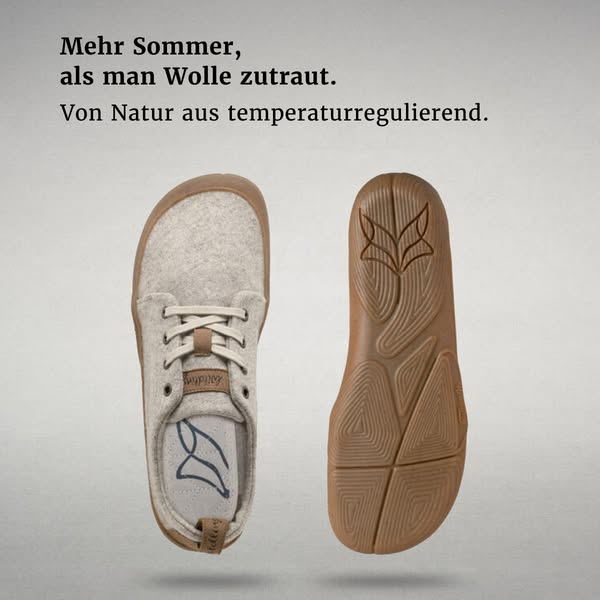 This ad features a pair of Barebarics wool sneakers. The ad highlights the breathability and temperature regulating feat