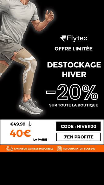 This image ad by Flytex offers a limited-time deal on their leg compression sleeves. The ad emphasizes a 20% discount on