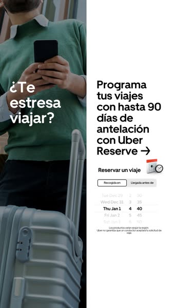 This image ad promotes Uber Reserve, highlighting the ability to schedule trips up to 90 days in advance to alleviate tr