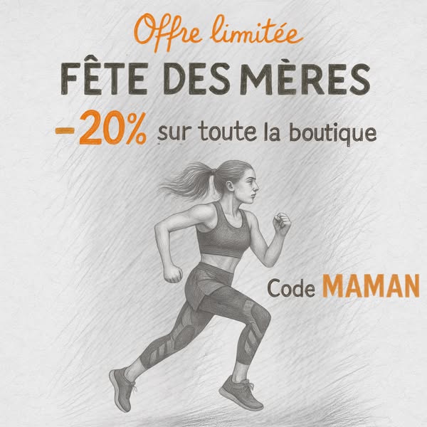 This ad for an activewear brand features a 20% discount code in celebration of Mother's Day. It shows a stylized pen