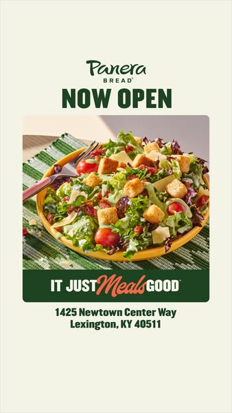 The ad is for Panera Bread and advertises the opening of a new location.
