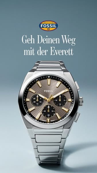 This ad showcases the Everett watch by Fossil with a clean aesthetic, emphasizing the watch's design and craftsmansh