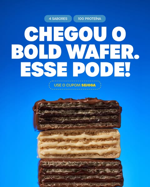 This image ad showcases a stack of Bold Wafer snacks against a blue background, highlighting its multiple flavors and hi