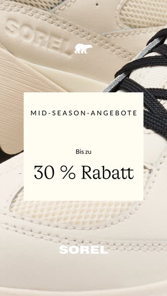 An image promoting a sale on Sorel footwear. The image focuses on the footwear itself, overlaid with a promotional offer
