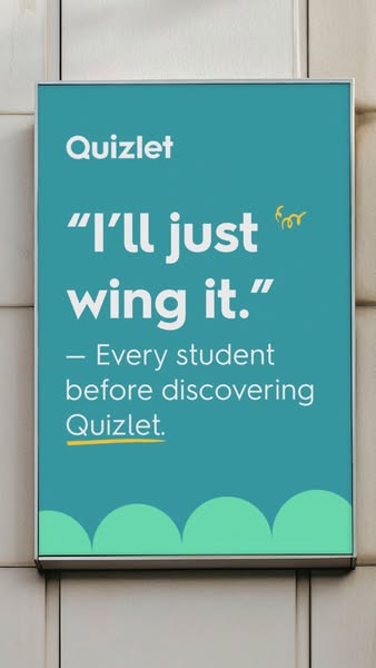 This ad uses a quote that students often say before discovering Quizlet. The ad features the brand name, a quote, and a 