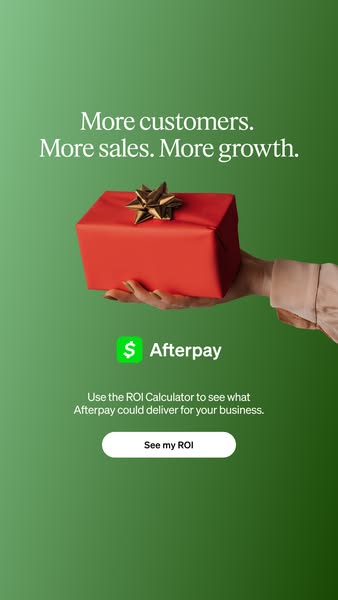 This ad promotes Afterpay as a tool to help businesses increase their customer base, sales, and overall growth. It uses 