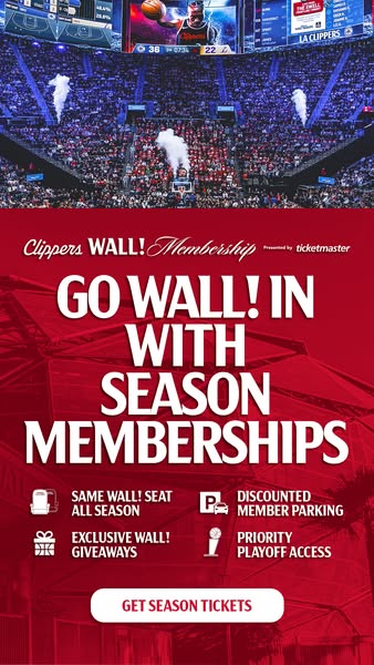 This image ad promotes the LA Clippers "Wall! Membership" for season ticket holders. The ad displays a dynamic