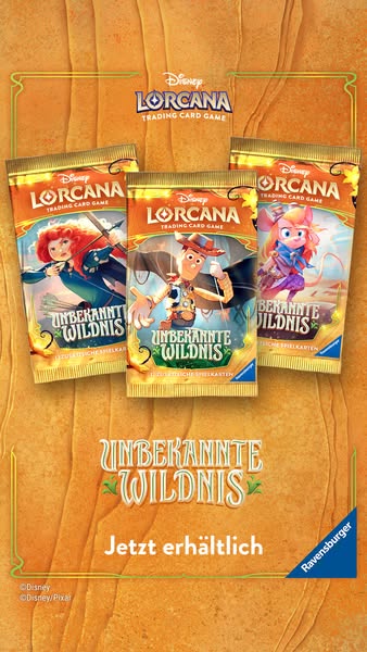 This image ad promotes Disney Lorcana trading cards. The ad features three card packs and is intended to highlight that 