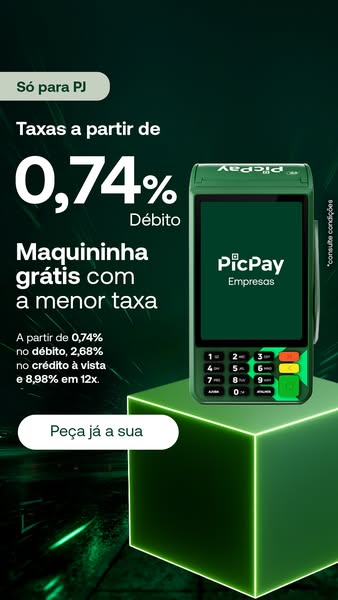This image ad is promoting PicPay Empresas, a card payment terminal for businesses. It emphasizes the low rates, touting