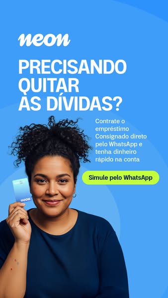 The ad features a woman holding a Neon bank card, with the tagline 'Need to pay off debts?' It invites users to 