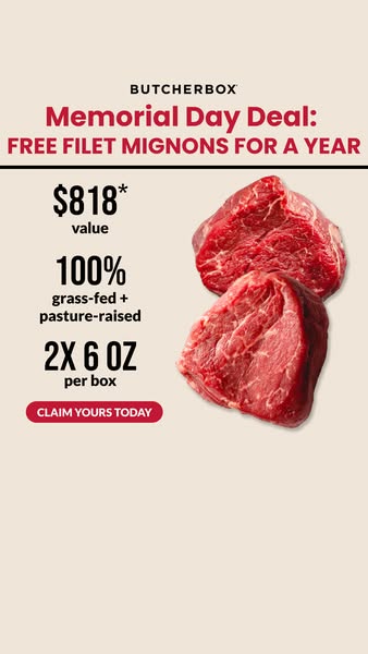 This ad for ButcherBox promotes a Memorial Day deal offering free filet mignons for a year, emphasizing the value and qu