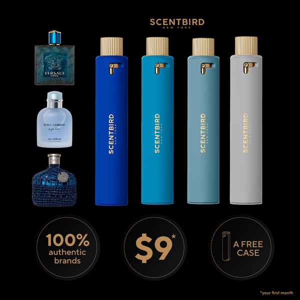 This image ad is promoting Scentbird, a subscription service offering 100% authentic brands, with a starter offer of $9 