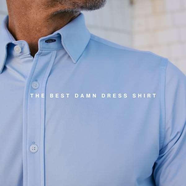 This ad features a close-up of a light blue dress shirt and proclaims it as the best dress shirt.