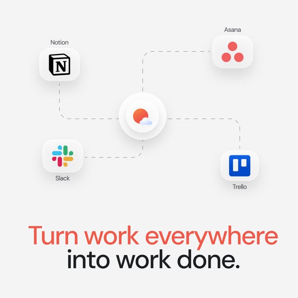 This ad is meant to convey the idea that the advertised product connects disparate sources to turn work into something d