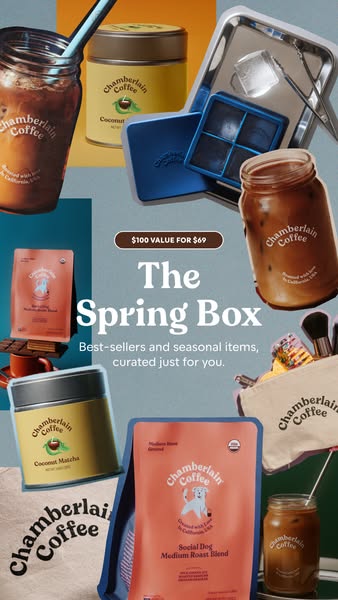 An ad promoting the Chamberlain Coffee Spring Box, showcasing a collection of best-selling and seasonal coffee items.
